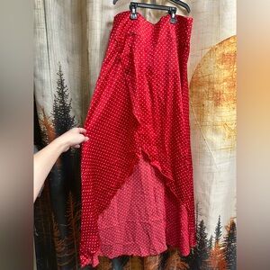 HALARA Red Polka Dot Asymmetrical Maxi Skirt